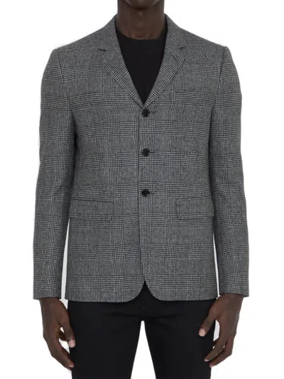 Celine Prince Of Wales Checked Wool Blazer In Ce Noir/craie