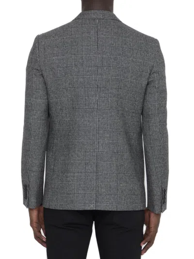 Celine Prince Of Wales Checked Wool Blazer In Ce Noir/craie