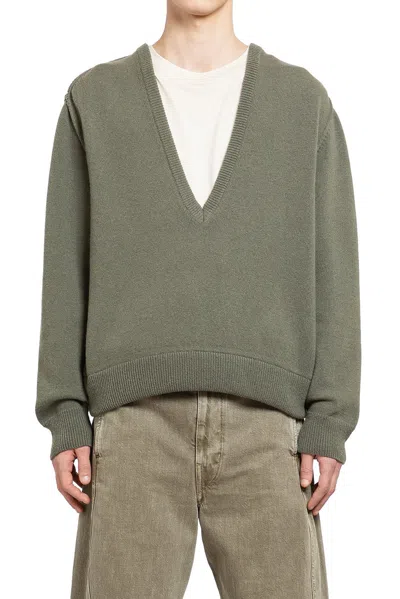 Shop Lemaire Deep V-neck Jumper In Green