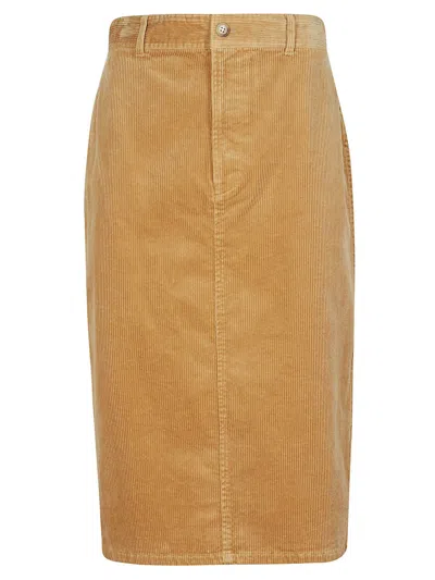 Shop Ralph Lauren Corduroy High-waist Pencil Midi Skirt In Classic Camel