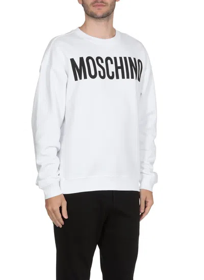 Shop Moschino Logo Print Crewneck Sweatshirt In Bianco