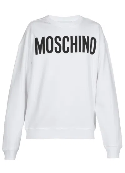 Shop Moschino Logo Print Crewneck Sweatshirt In Bianco