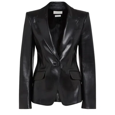 Alexander Mcqueen Women's Luxurious 100% Leather Jacket In Black