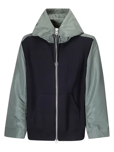 SACAI DROP SHOULDER DRAWSTRING TWILL HOODIE 