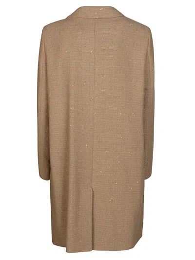 Shop Herno Sequined Long-sleeved Coat In Beige