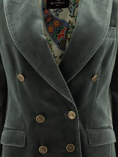 Shop Etro Double-breasted Velvet Blazer In Clear Blue