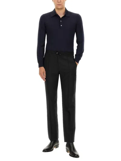 Shop Tom Ford Long-sleeved Knitted Polo Shirt In Blue