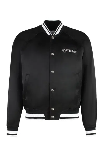 Shop Off-white College Straight Hem Bomber Jacket In Nero/bianco