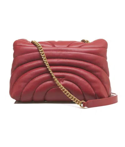 Shop Pinko Love Puff Quilted Chain-linked Crossbody Bag In Q Ocra Rosso Antique Gold