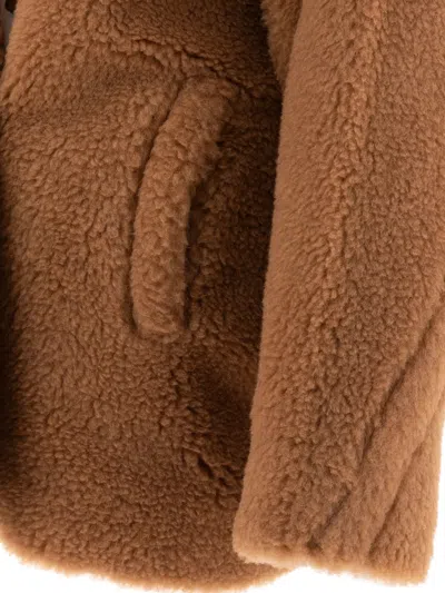 Shop Max Mara Collared Fur Long-sleeved Coat In Camel