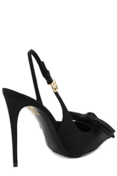 Shop Dolce & Gabbana Bow Detailed Satin Slingbacks In Nero