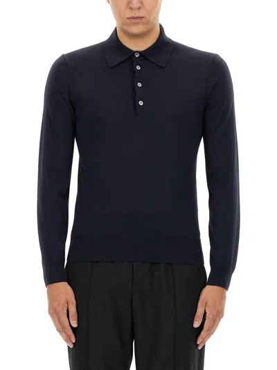 Shop Tom Ford Long-sleeved Knitted Polo Shirt In Blue