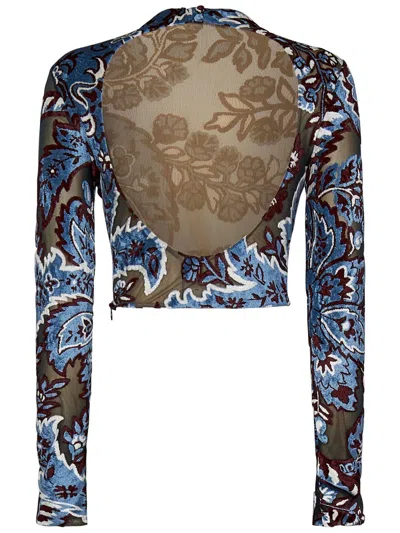 Shop Etro Velvet Paisley Printed Cropped Top In Multicolour