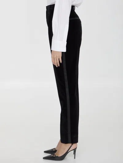 Shop Dolce & Gabbana Tailored Velvet Tuxedo Pants In Nero