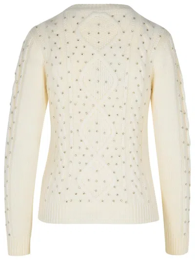 Shop Max Mara Rhinestones Embellished Knit Sweater In Bianco