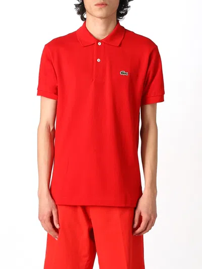 Lacoste Logo-embroidered Short-sleeved Cotton-piqué Polo Shirt In Rouge Iconic