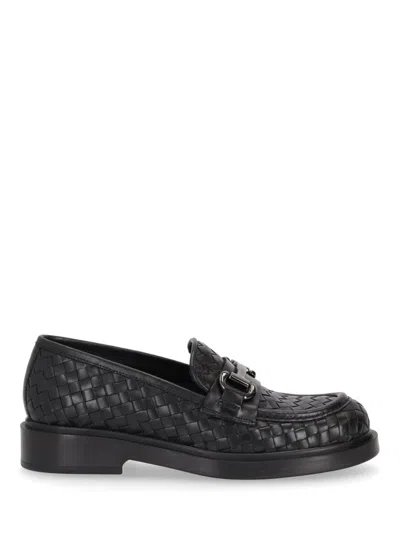 La Rose Seline Woven Leather Loafers In Black