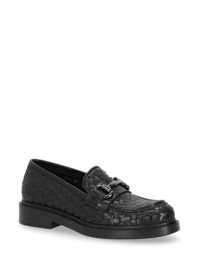 La Rose Seline Woven Leather Loafers In Black