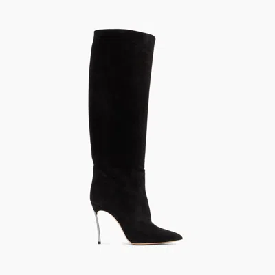 Casadei Blade High Heels Boots In Black Suede In Black
