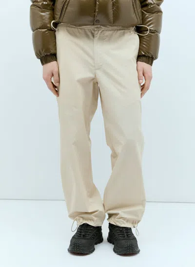 Shop Moncler Drawstring Poplin Pants In Cream