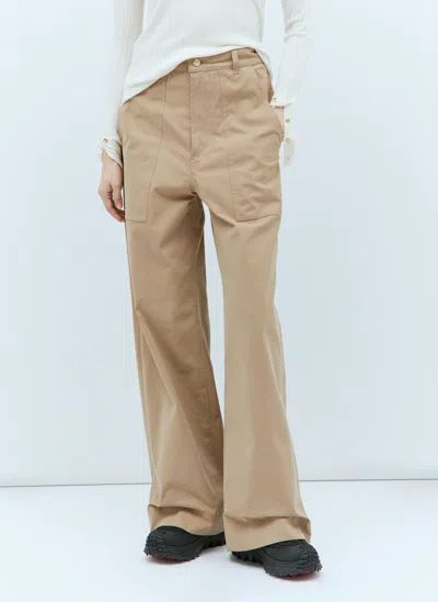 Moncler Brand-tab Patch-pocket Wide-leg Mid-rise Stretch-cotton Trousers In Beige