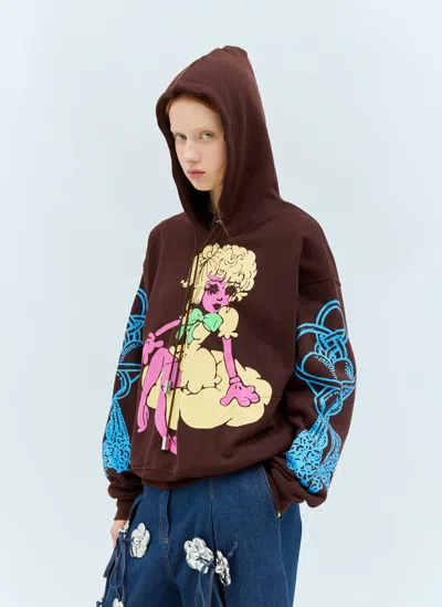Chopova Lowena Women Screen Printed Hooded Sweatshirt In Brown