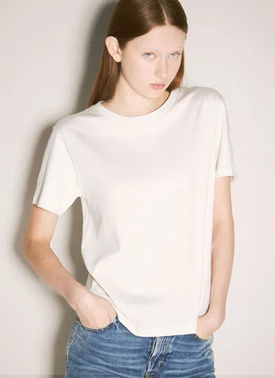 Saint Laurent Logo Tag Crewneck T-shirt In Cream
