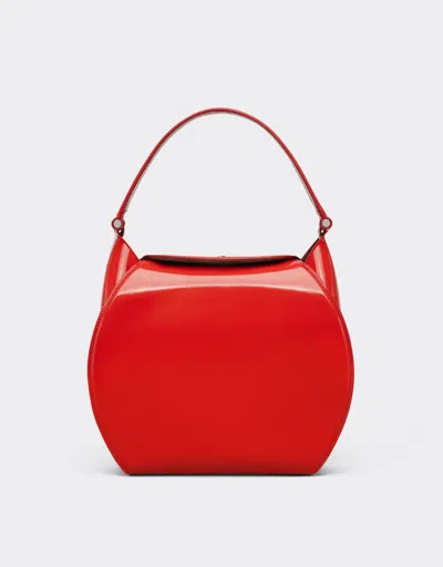Ferrari Hobo Bag In Glossy Brushed Leather In Rosso Dino