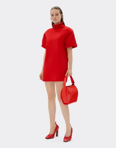 Ferrari Hobo Bag In Glossy Brushed Leather In Rosso Dino