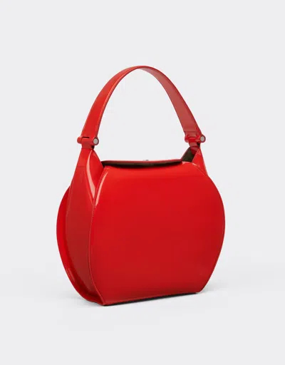 Ferrari Hobo Bag In Glossy Brushed Leather In Rosso Dino