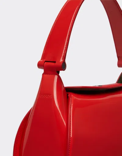 Ferrari Hobo Bag In Glossy Brushed Leather In Rosso Dino