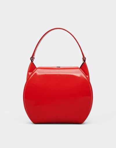 Ferrari Hobo Bag In Glossy Brushed Leather In Rosso Dino