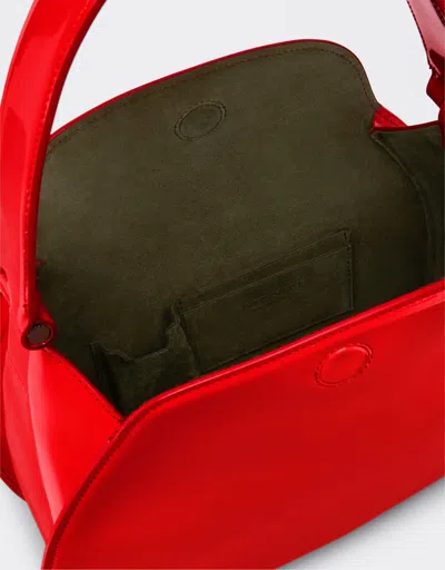 Ferrari Hobo Bag In Glossy Brushed Leather In Rosso Dino