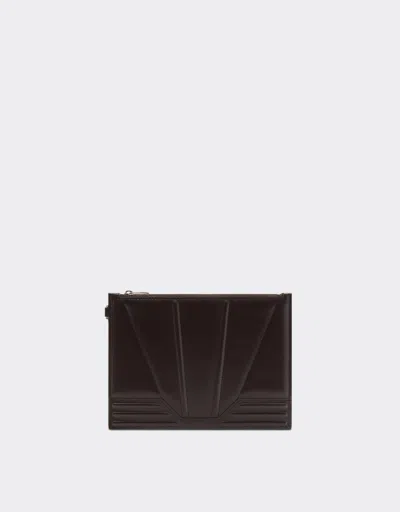 Ferrari Gt Pouch In Brushed Leather In Dark Brown