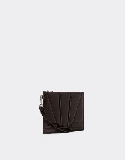 Ferrari Gt Pouch In Brushed Leather In Dark Brown