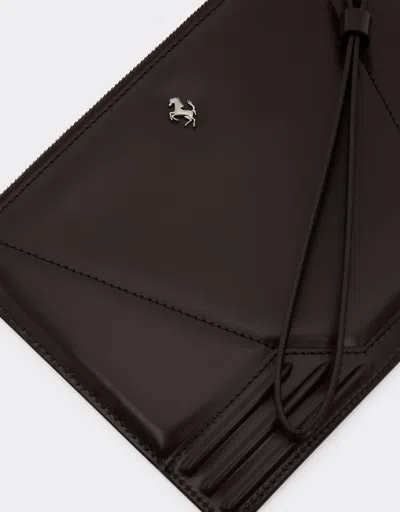 Ferrari Gt Pouch In Brushed Leather In Dark Brown