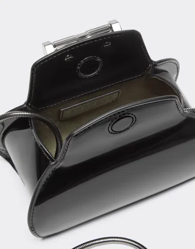 Ferrari Mini Bowling Bag In Glossy Brushed Leather In Black