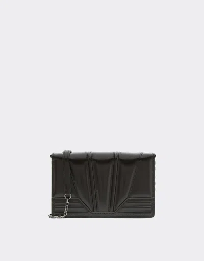 Ferrari Gt Brushed Leather Clutch Wallet With Chain In Dark Brown