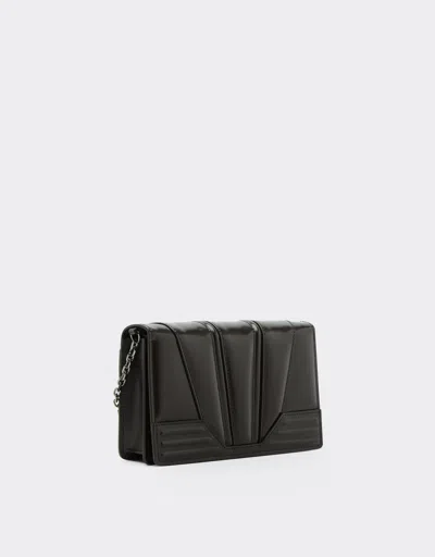 Ferrari Gt Brushed Leather Clutch Wallet With Chain In Dark Brown