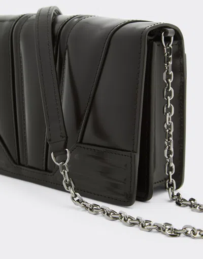 Ferrari Gt Brushed Leather Clutch Wallet With Chain In Dark Brown