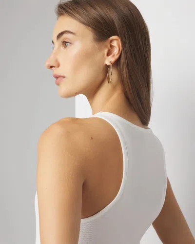 White House Black Market Tencel Ribbed High Neck Tank Top In White