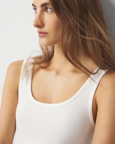 White House Black Market Tencel Ribbed Scoop Neck Tank Top In White