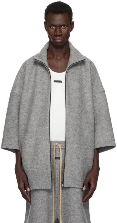 Fear Of God Gray Boiled Wool Short Sleeve Jacket In Paris Sky