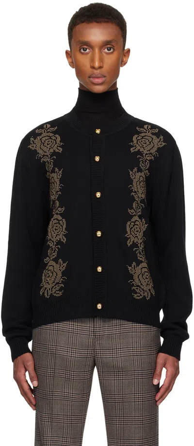 Shop Ernest W Baker Black Rose Studded Cardigan In Black W/ Rose Studs