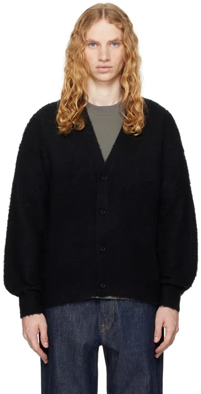 Shop Auralee Black Brushed Wool Cashmere Silk Cardigan