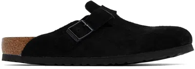 Shop Birkenstock Black Regular Boston Soft Footbed Slip-on Loafers In Black Suede