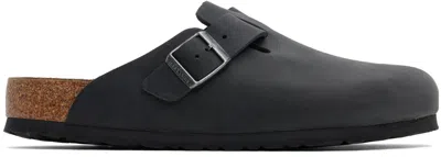 Shop Birkenstock Black Regular Boston Slip-on Loafers In Black Oiled Leather