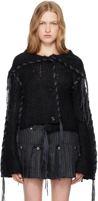 Shop Acne Studios Black Lacing Knit Cardigan In 900 Black