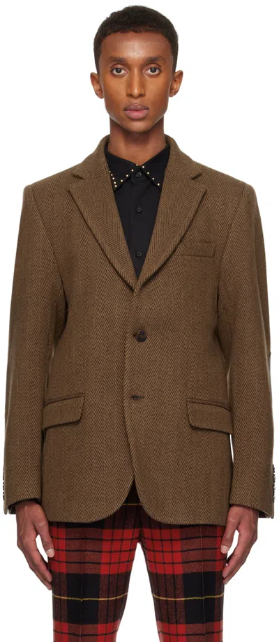 Shop Ernest W Baker Brown Classic Single-breasted Blazer In Brown Herringbone