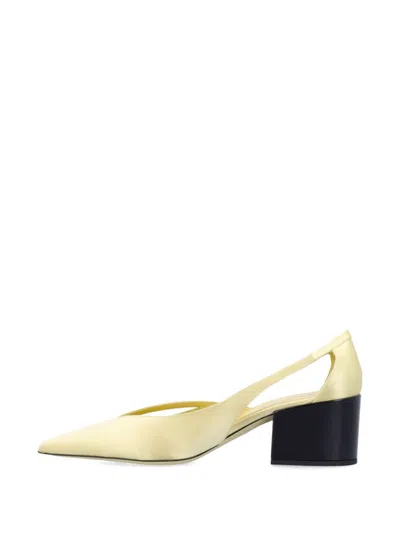 Prada Pastel Yellow Satin Pumps In Gold